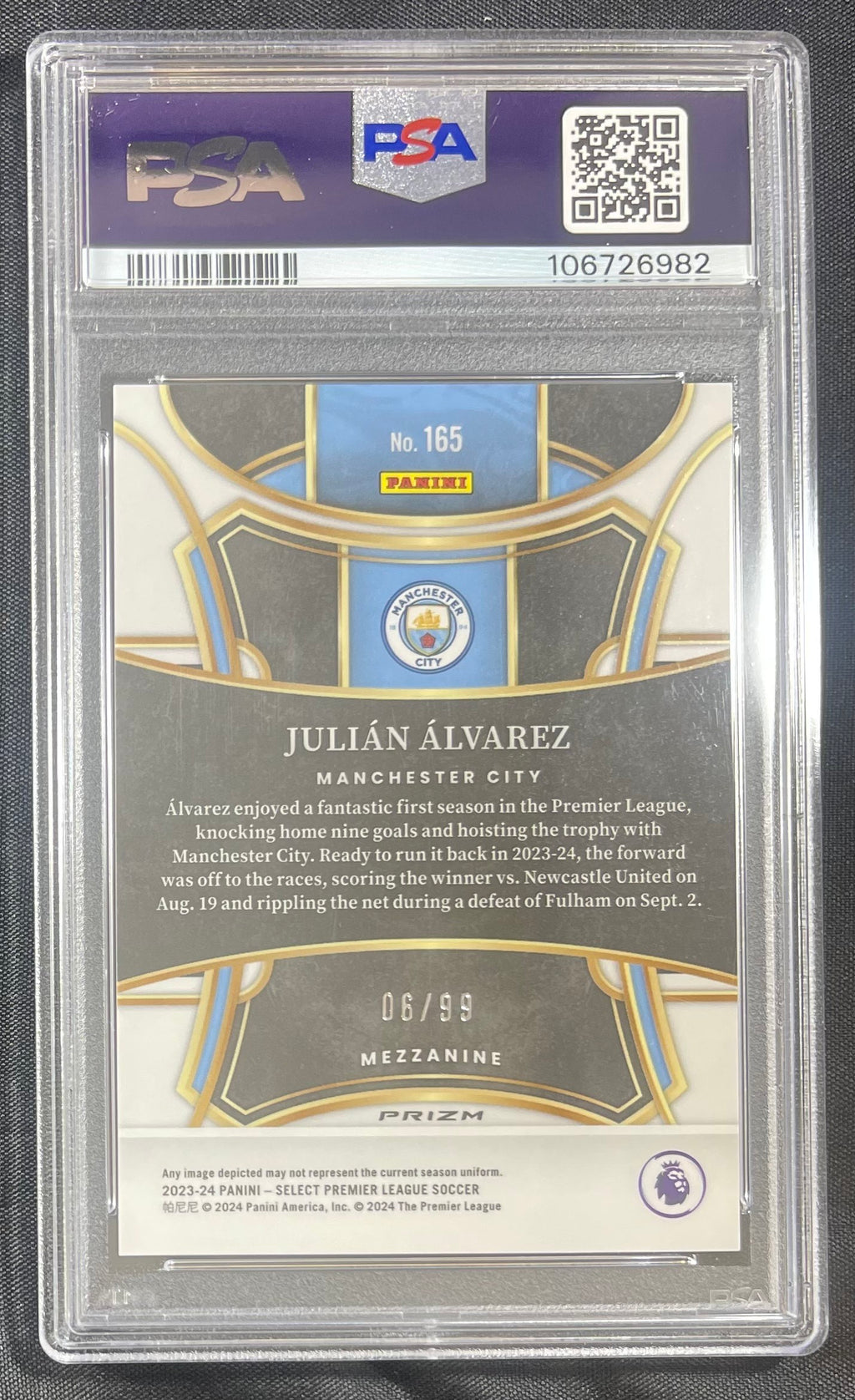 Julian Alvarez 2023-24 Panini Select Pink /99 PSA 10 #165
