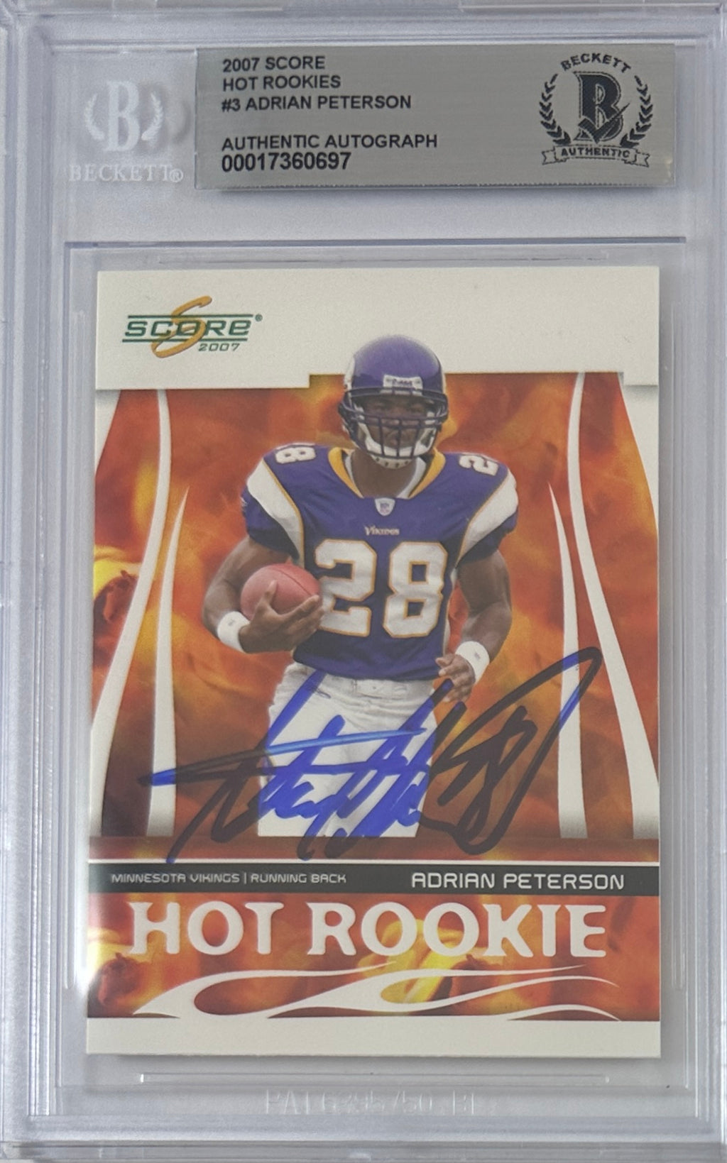 Adrian Peterson auto card 2007 Donruss NFL Minnesota Vikings BAS Encap RC