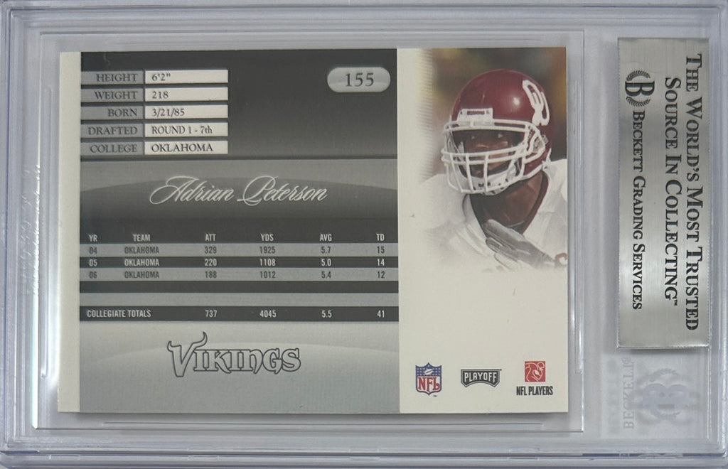 Adrian Peterson auto card 2007 Playoff #155 NFL Minnesota Vikings BAS Encap RC