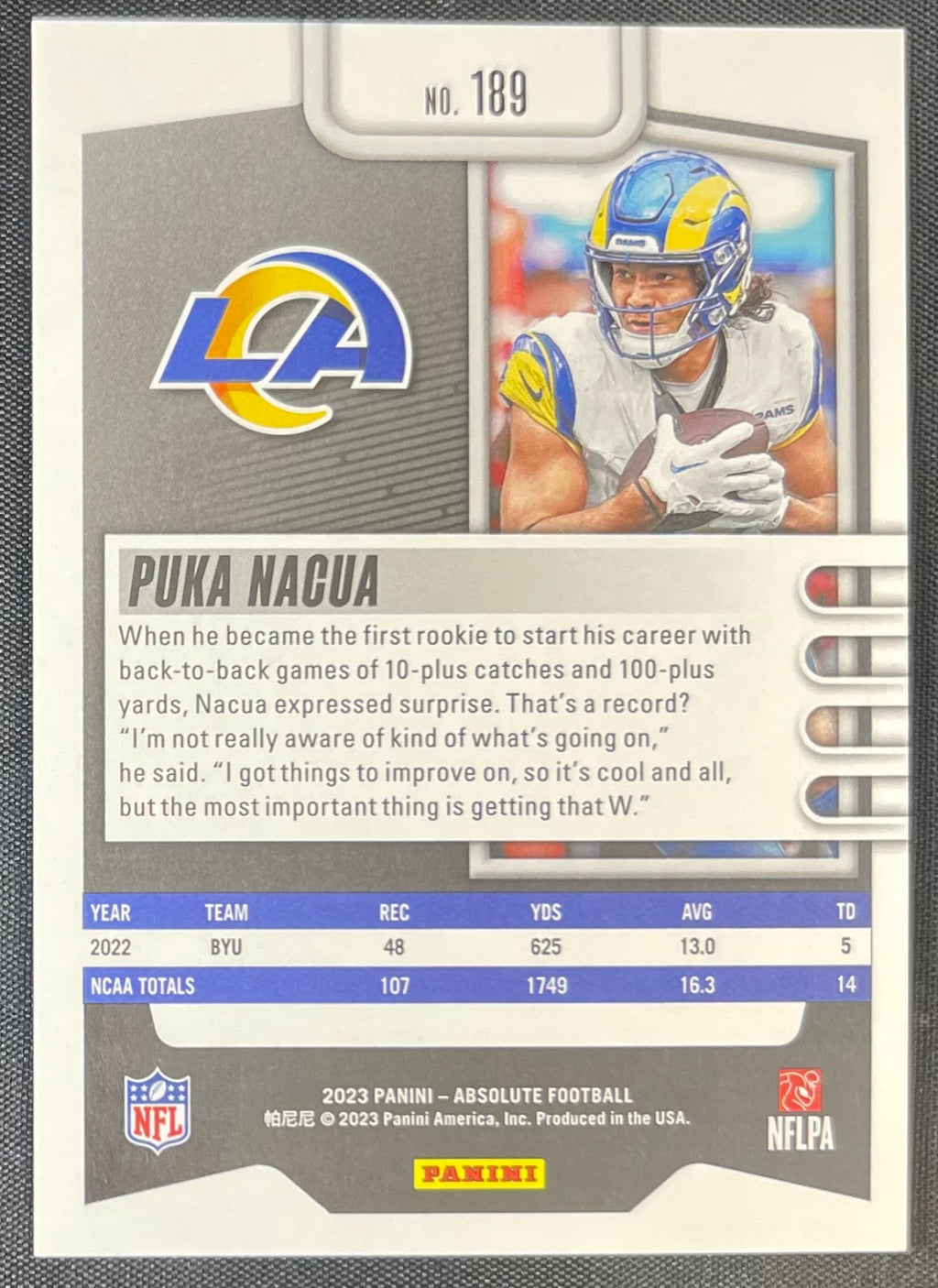 Puka Nacua 2023 RC Panini Absolute Red Squares #187 /499