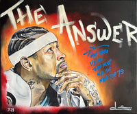 Allen Iverson signed inscribed Original Artwork 22x19 canvas 76ers JSA COA