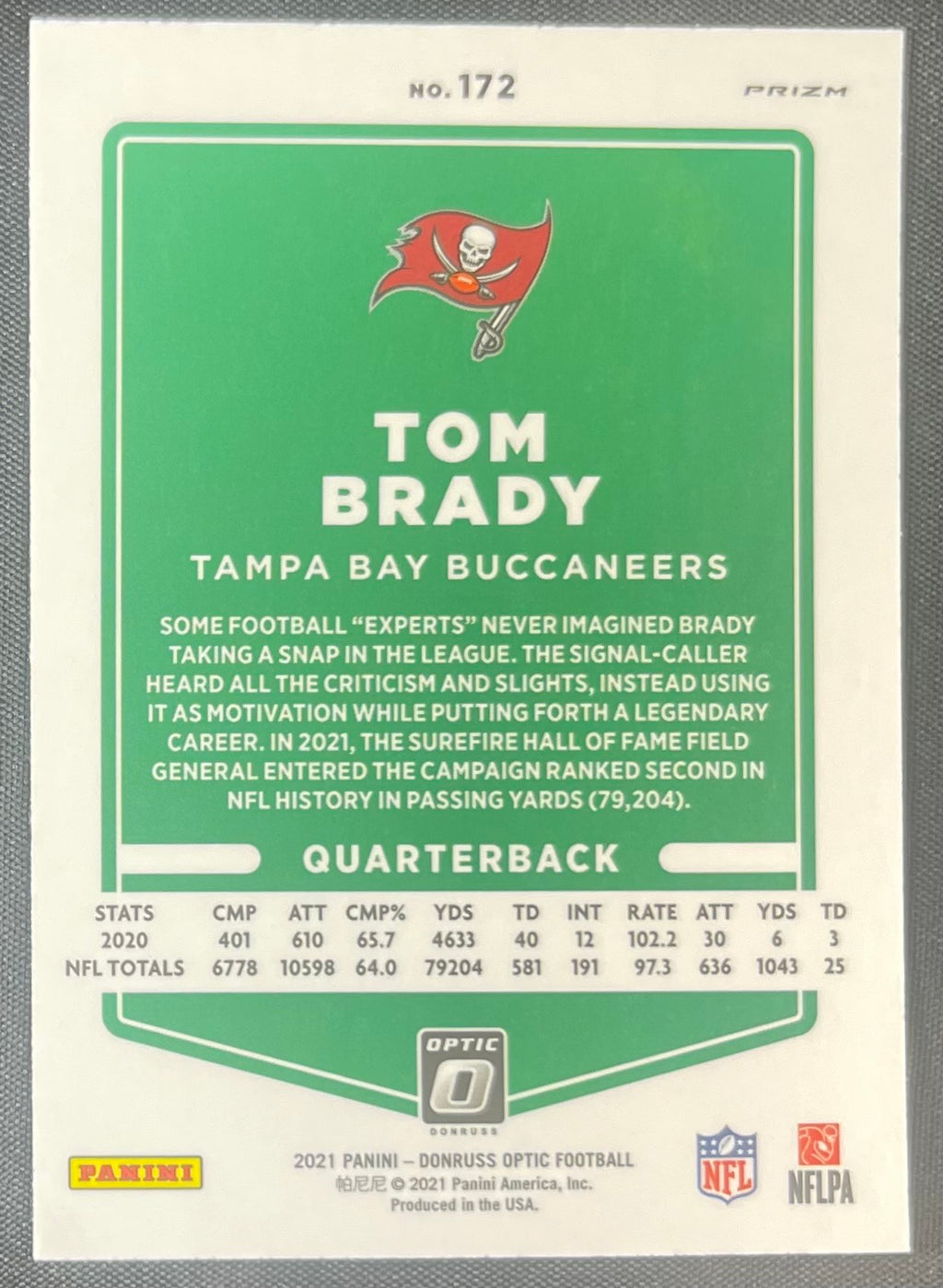 Tom Brady 2021 Panini Donruss Silver Optic #172