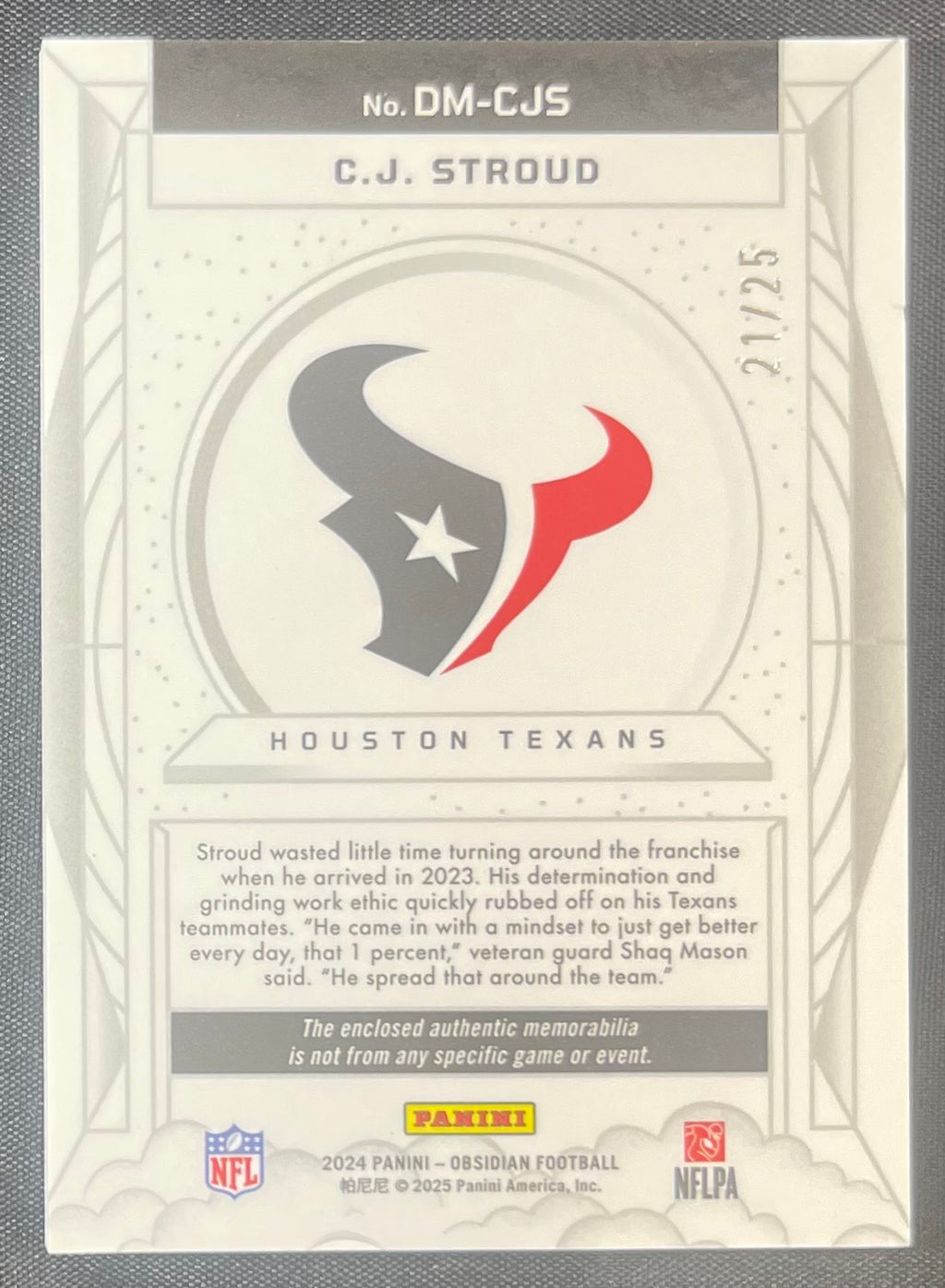 CJ Stroud 2024 Panini Obsidian Dusk Blue Patch /25 #DM-CJS