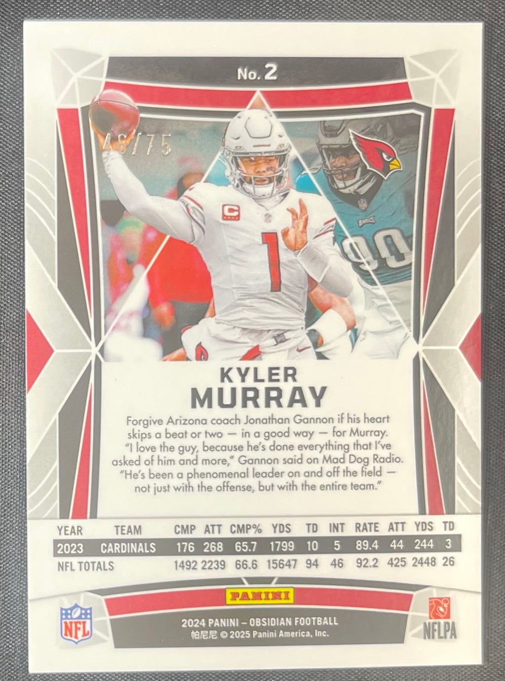Kyler Murray 2024 Panini Obsidian Silver Holo #2 /75