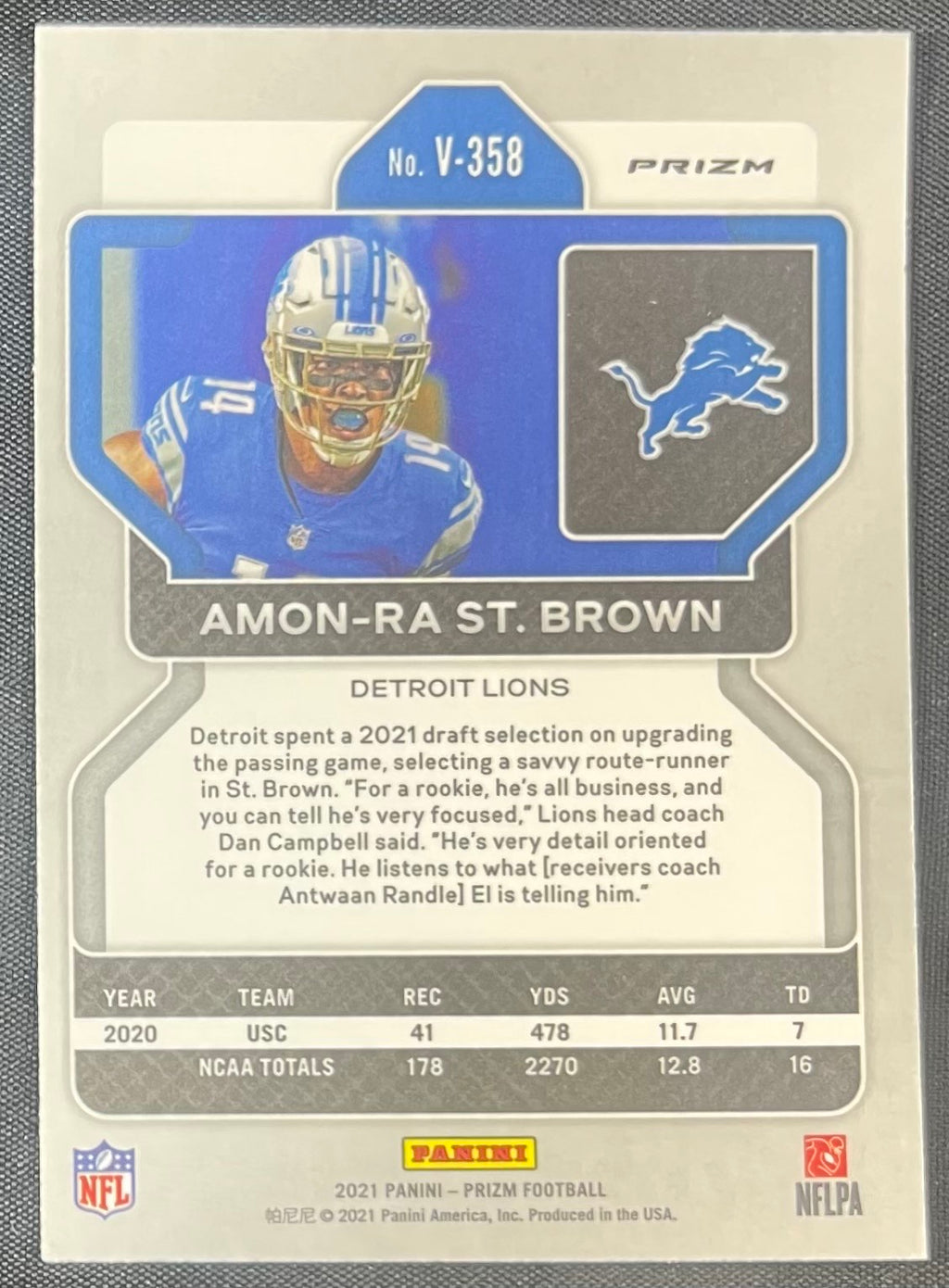 Amon-Ra St. Brown RC 2021 Panini Prizm Silver #V-358