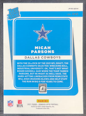 Micah Parsons 2021 RC Panini Donruss Optic Blue Hyper Prizm #245