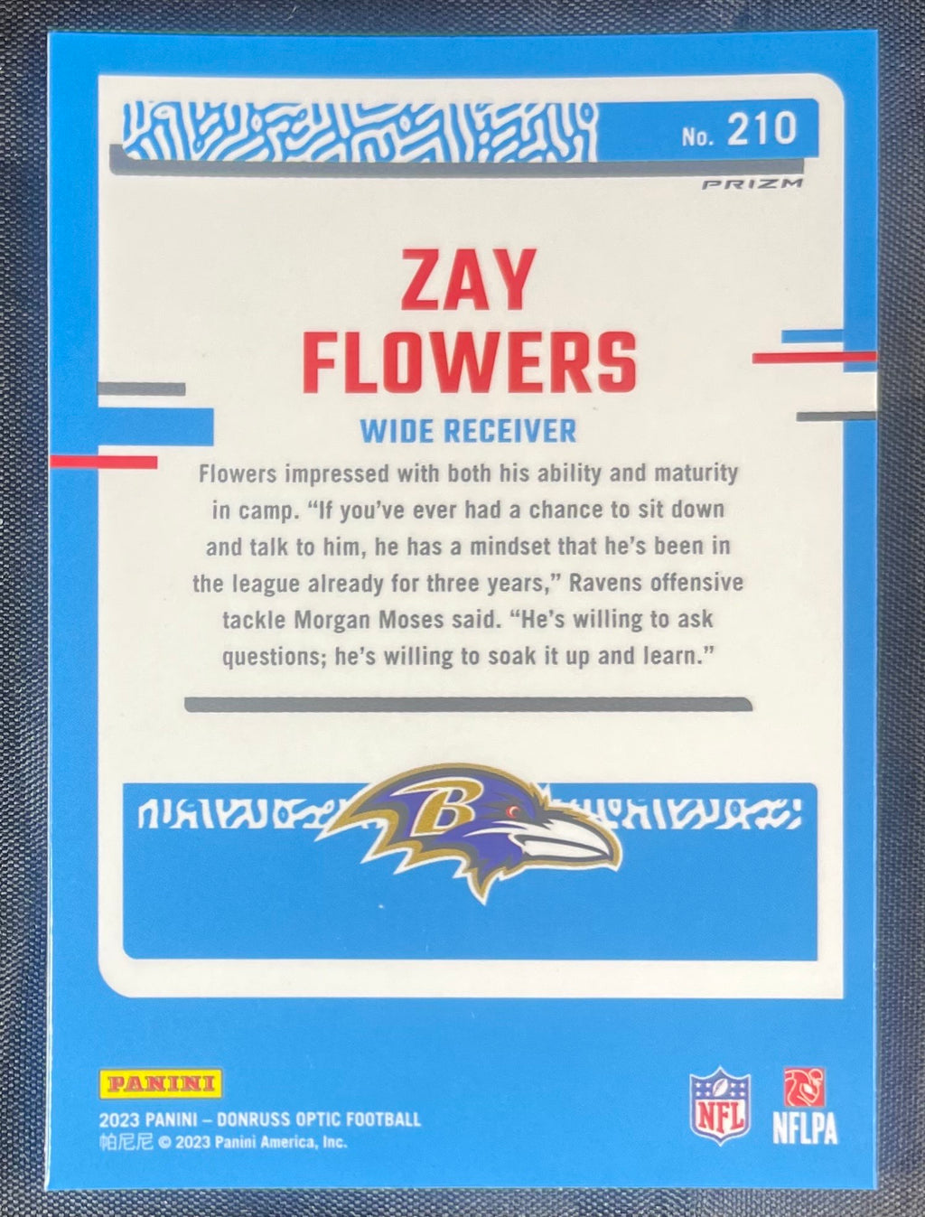 Zay Flowers 2023 RC Panini Donruss Optic Silver #210