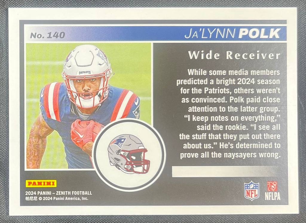 Ja'Lynn Polk 2024 RC Panini Zenith Blue Red Zone #140 /25
