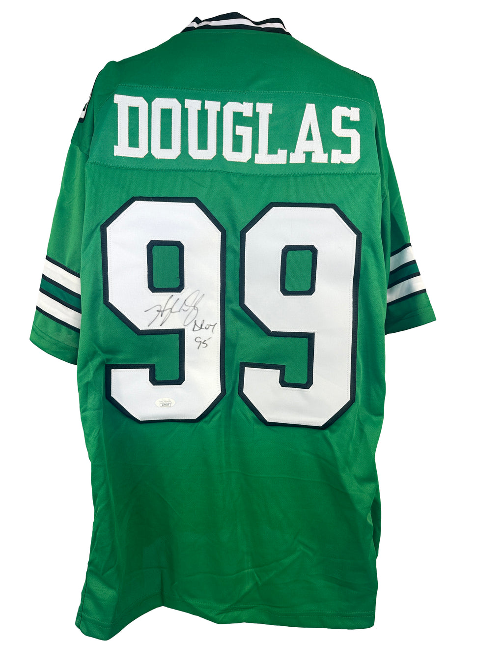 HUGH DOUGLAS SIGNED INSCRIBED CUSTOM GREEN PRO STYLE AUTOGRAPHED JERSEY JSA COA