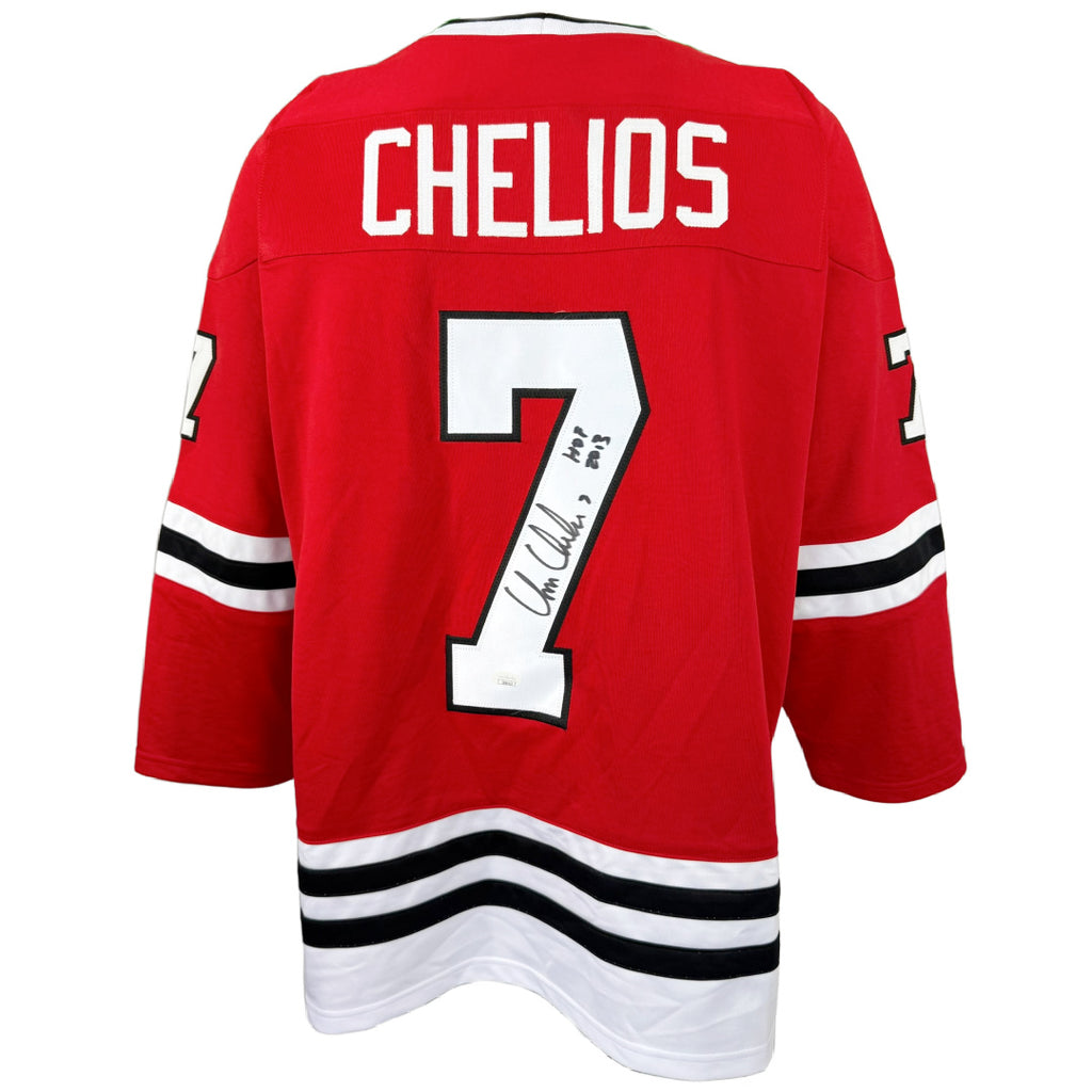 CHRIS CHELIOS AUTOGHRAPHED SIGNED INSCRIBED CUSTOM RED PRO STYLE JERSEY