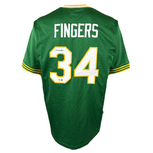 ROLLIE FINGERS AUTOGRAPHED CUSTOM GREEN PRO STYLE JERSEY BAS