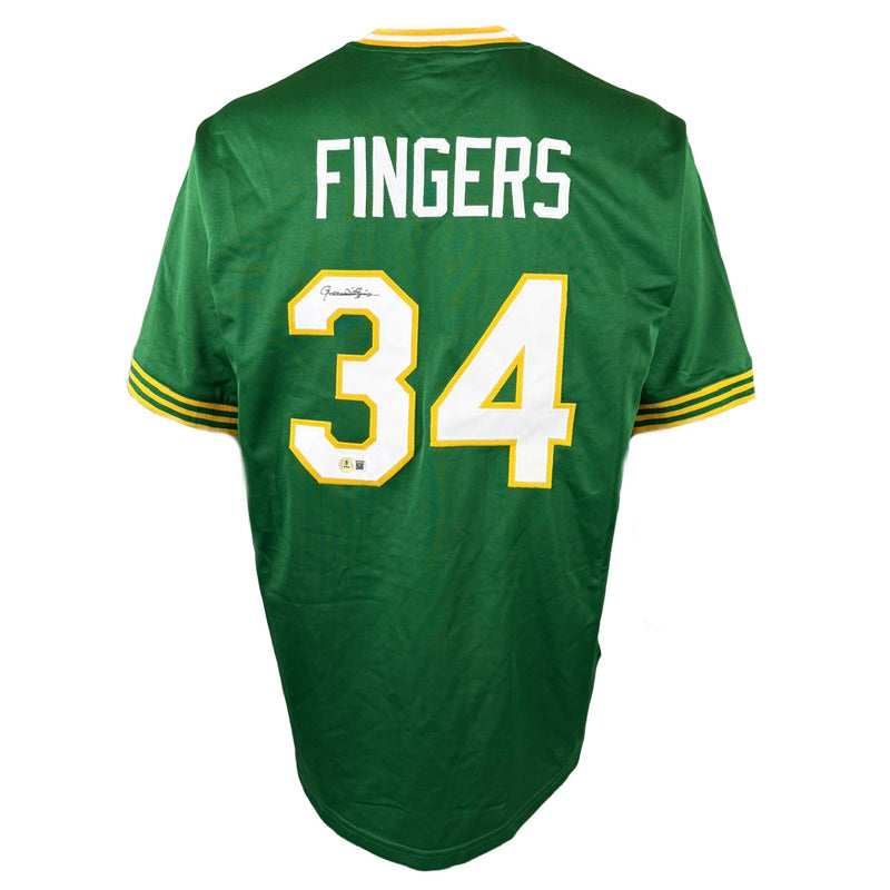 ROLLIE FINGERS AUTOGRAPHED CUSTOM GREEN PRO STYLE JERSEY BAS