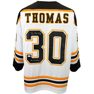 TIM THOMAS AUTOGRAPHED SIGNED INSCRIBED CUSTOM WHITE PRO STYLE JERSEY JSA COA