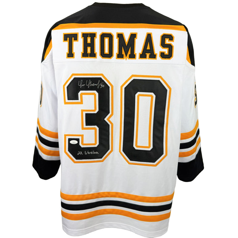 TIM THOMAS AUTOGRAPHED SIGNED INSCRIBED CUSTOM WHITE PRO STYLE JERSEY JSA COA