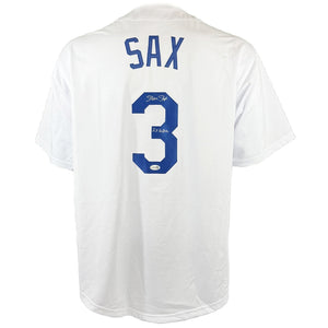 STEVE SAX SIGNED AUTOGRAPHED INSCRIBED WHITE PRO STYLE JERSEY JSA COA
