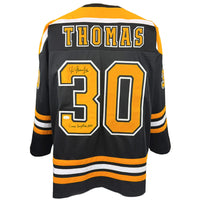TIM THOMAS AUTOGRAPHED SIGNED INSCRIBED CUSTOM BLACK PRO STYLE JERSEY JSA COA
