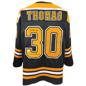 TIM THOMAS AUTOGRAPHED SIGNED INSCRIBED CUSTOM BLACK PRO STYLE JERSEY JSA COA