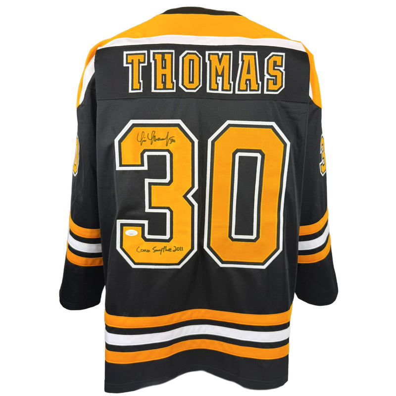 TIM THOMAS AUTOGRAPHED SIGNED INSCRIBED CUSTOM BLACK PRO STYLE JERSEY JSA COA