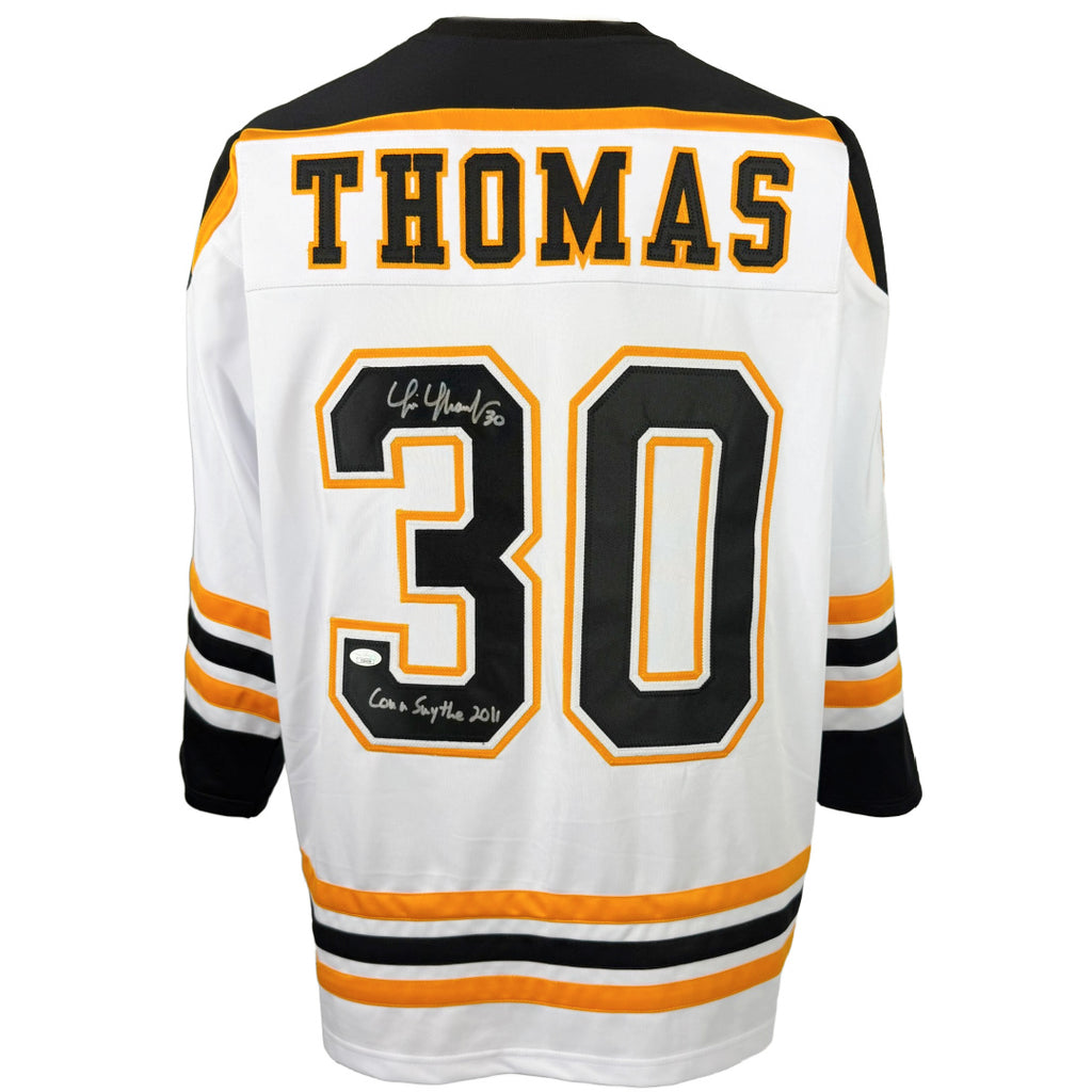 TIM THOMAS AUTOGRAPHED SIGNED INSCRIBED CUSTOM WHITE PRO STYLE JERSEY JSA COA