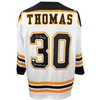 TIM THOMAS AUTOGRAPHED SIGNED INSCRIBED CUSTOM WHITE PRO STYLE JERSEY JSA COA