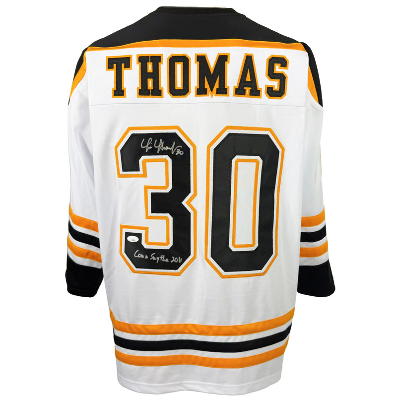 TIM THOMAS AUTOGRAPHED SIGNED INSCRIBED CUSTOM WHITE PRO STYLE JERSEY JSA COA