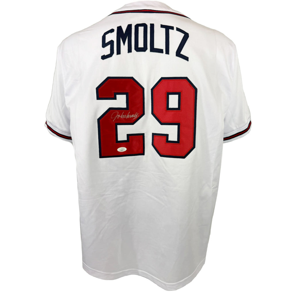 JOHN SMOLTZ AUTOGRAPHED SIGNED CUSTOM WHITE PRO STYLE JERSEY JSA COA