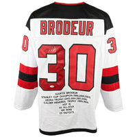 MARTIN BRODEUR AUTOGRAPHED SIGNED CUSTOM WHITE PRO STYLE JERSEY JSA