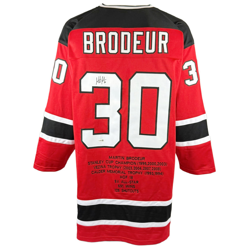 MARTIN BRODEUR AUTOGRAPHED SIGNED RED CUSTOM PRO STYLE JERSEY JSA