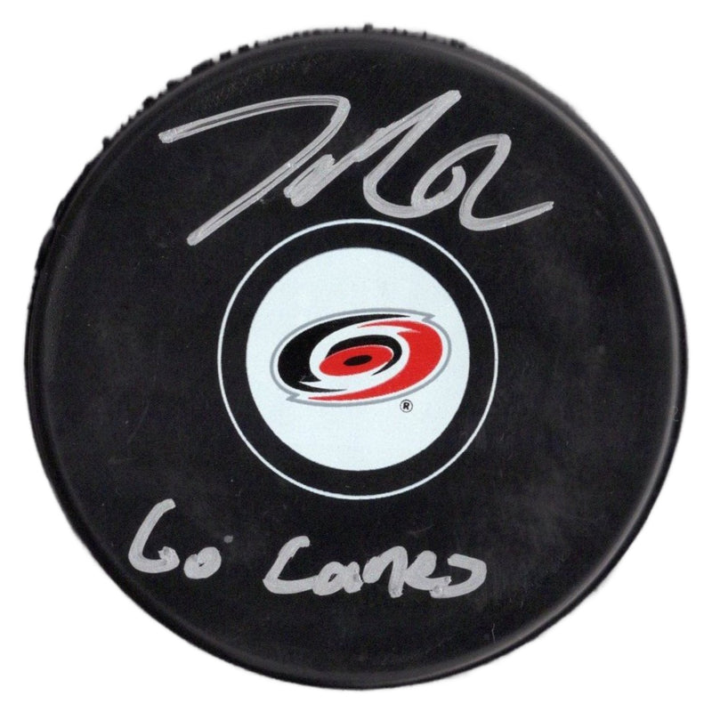 Jesperi Kotkaniemi inscribed signed puck NHL Carolina Hurricanes JSA COA