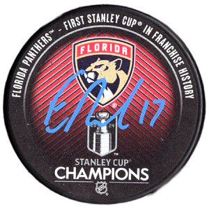 Evan Rodrigues autographed signed Stanley Cup puck NHL Florida Panthers JSA COA