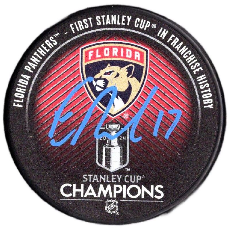 Evan Rodrigues autographed signed Stanley Cup puck NHL Florida Panthers JSA COA