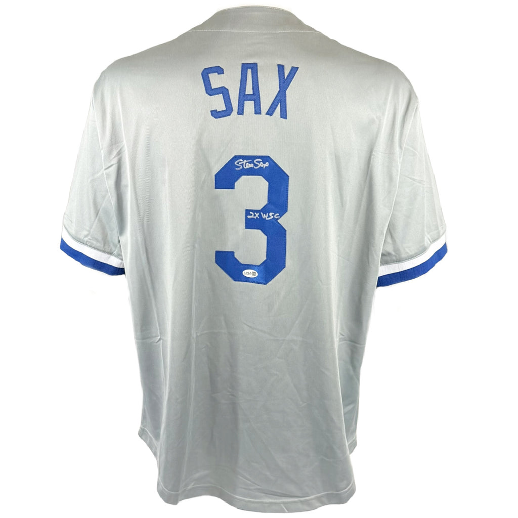 STEVE SAX SIGNED AUTOGRAPHED INSCRIBED GREY PRO STYLE JERSEY JSA COA