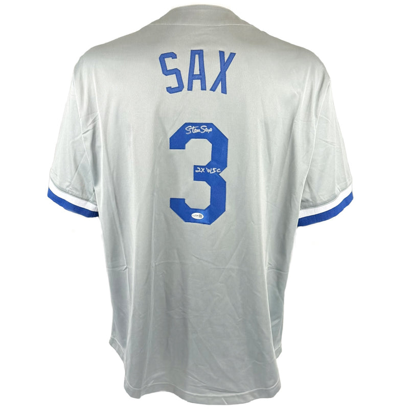 STEVE SAX SIGNED AUTOGRAPHED INSCRIBED GREY PRO STYLE JERSEY JSA COA