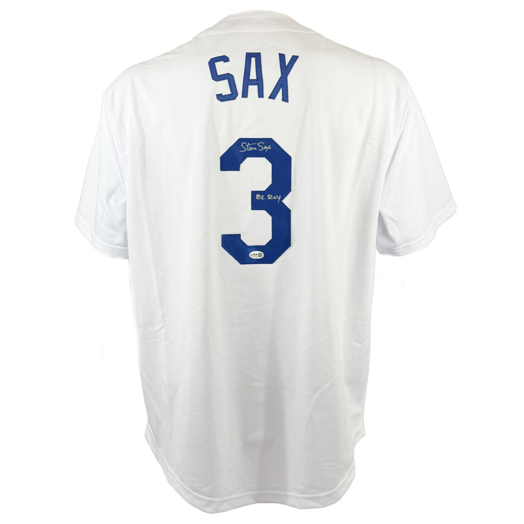 STEVE SAX SIGNED AUTOGRAPHED INSCRIBED WHITE PRO STYLE JERSEY JSA COA