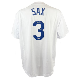 STEVE SAX SIGNED AUTOGRAPHED INSCRIBED WHITE PRO STYLE JERSEY JSA COA