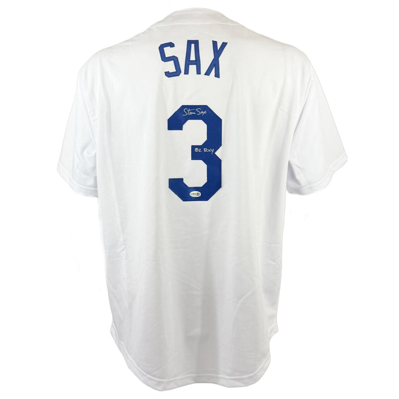 STEVE SAX SIGNED AUTOGRAPHED INSCRIBED WHITE PRO STYLE JERSEY JSA COA
