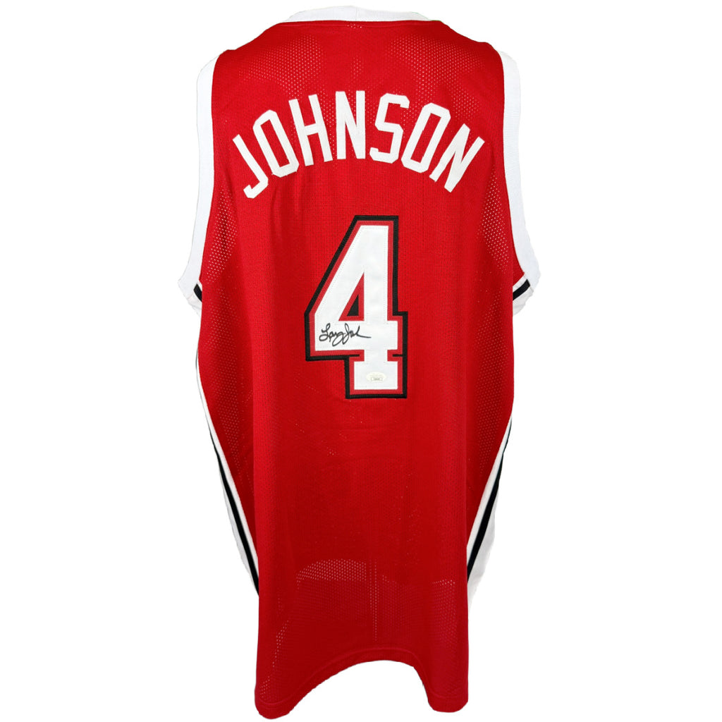 LARRY JOHNSON AUTOGRAPHED SIGNED CUSTOM RED COLLEGE STYLE JERSEY JSA COA
