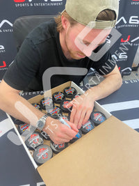 Elias Lindholm autographed signed draft puck NHL Boston Bruins JSA