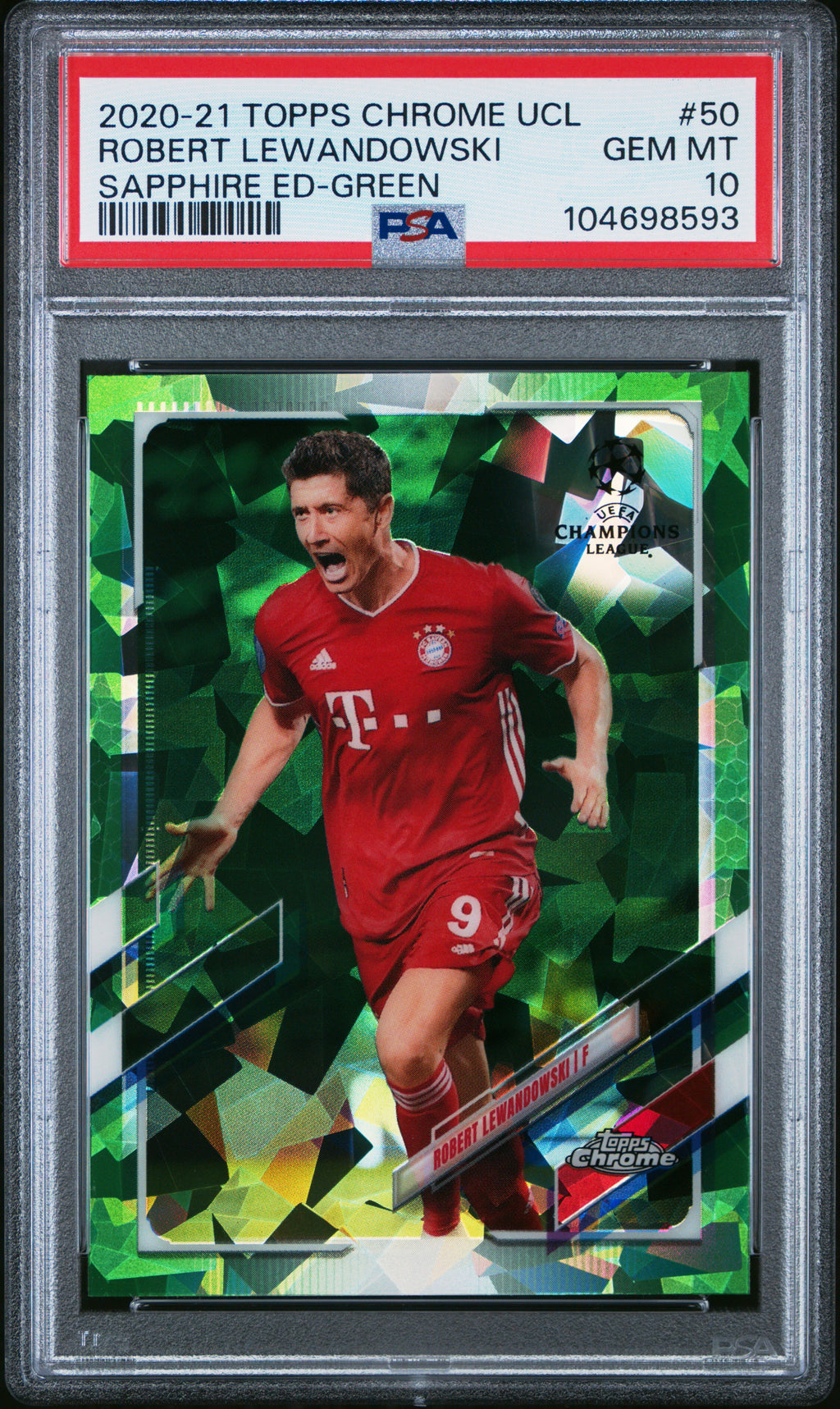 Robert Lewandowski 2020-21 Topps Chrome Green Sapphire /75 PSA 10 #50 Edition