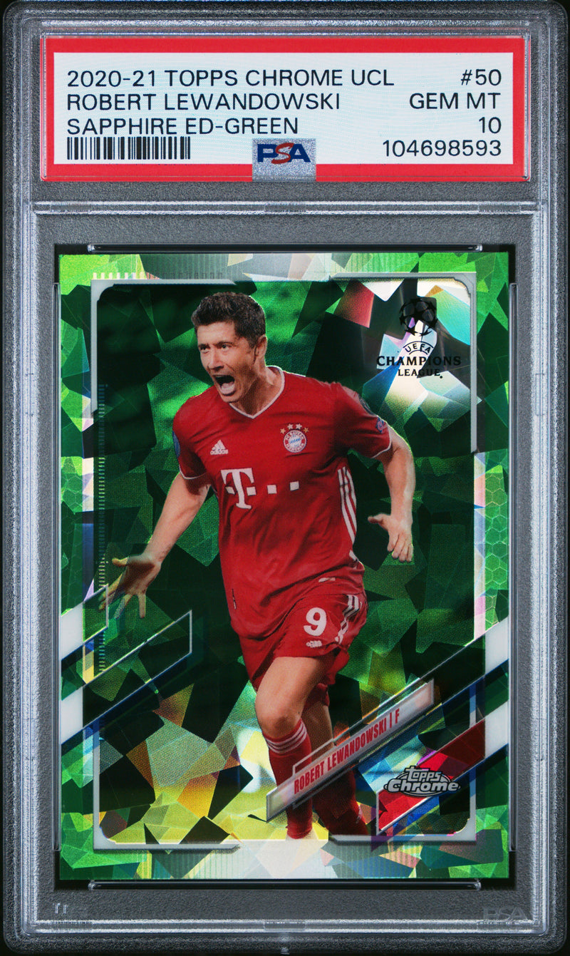 Robert Lewandowski 2020-21 Topps Chrome Green Sapphire /75 PSA 10 #50 Edition