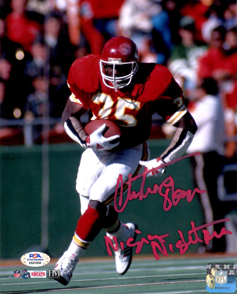 Christian Okoye signed inscribed 8x10 photo NFL Kansas City Chiefs PSA COA