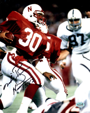 Mike Rozier signed inscribed 8x10 photo NCAA University of Nebraska–Lincoln COA