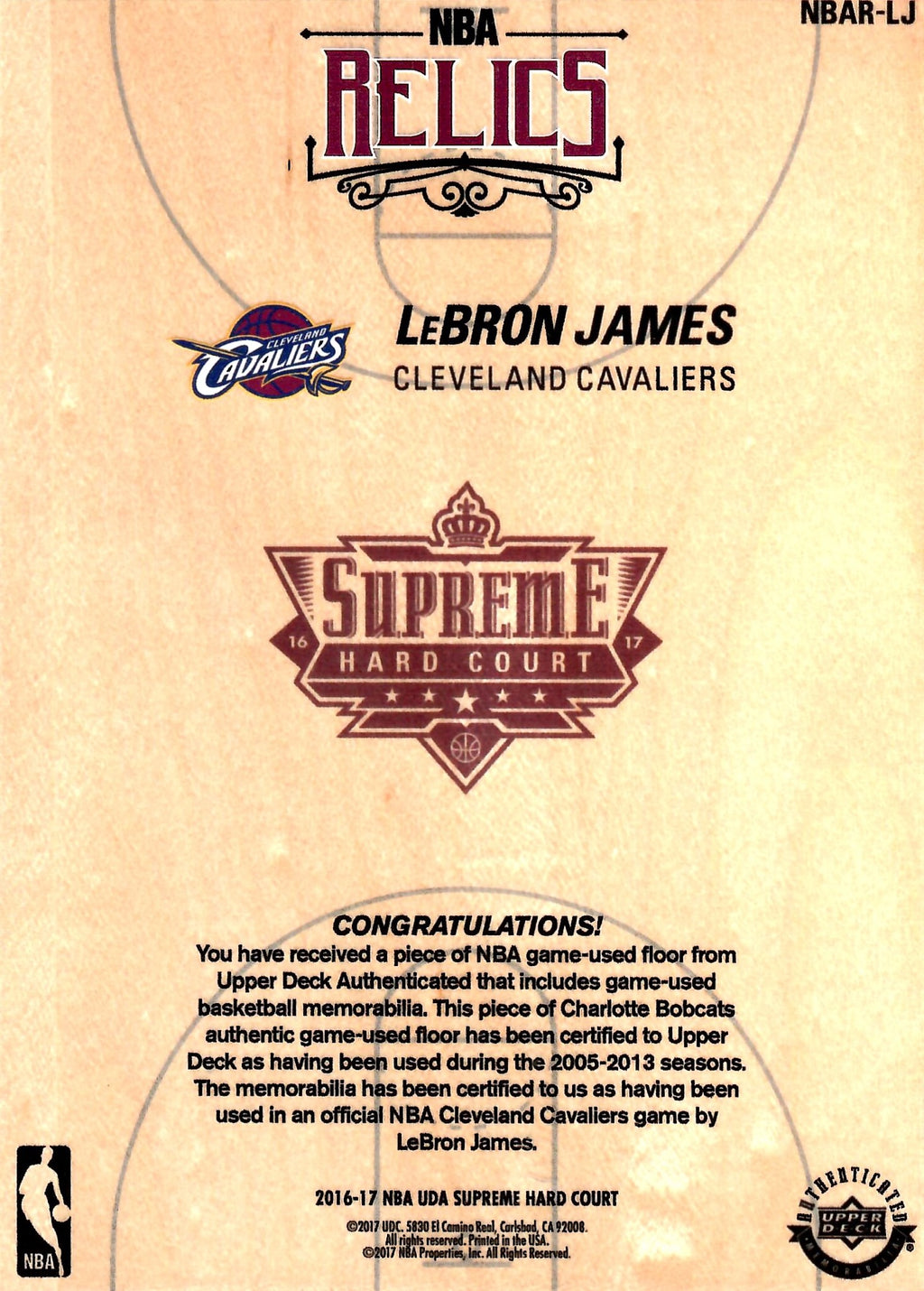 LeBron James game used worn Upper Deck Supreme Hard Court Cleveland Cavaliers