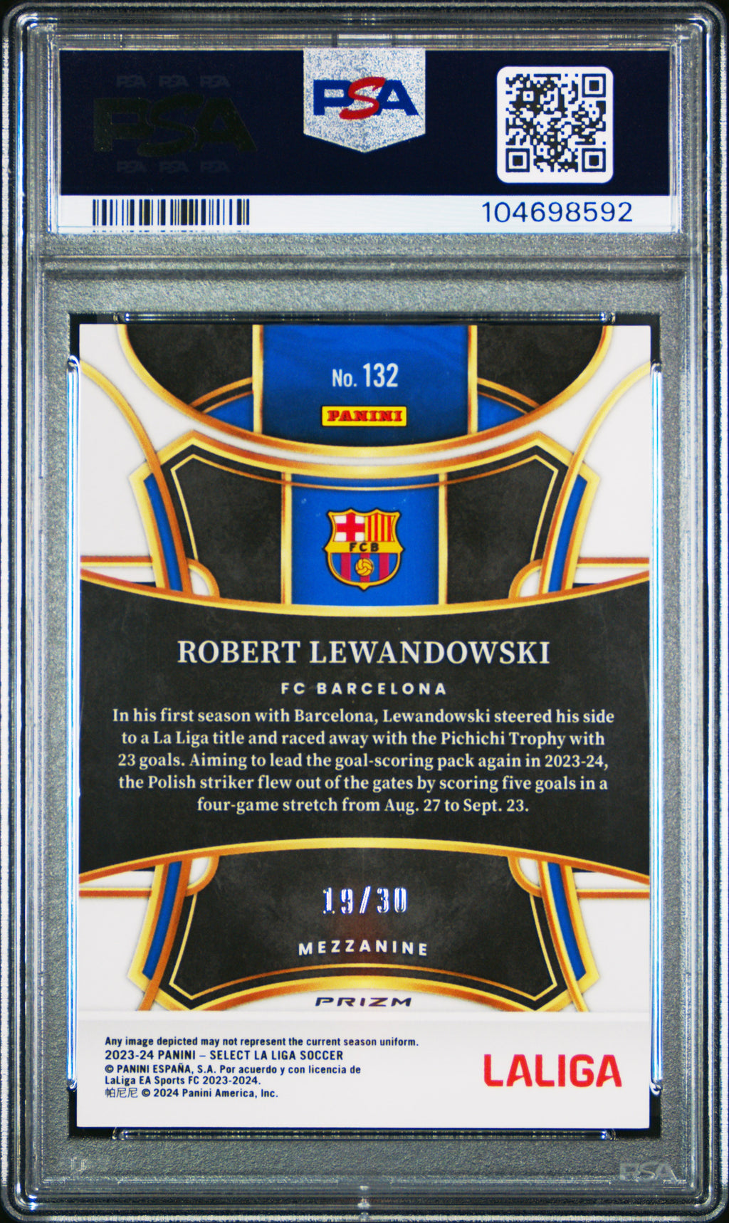 Robert Lewandowski 2023-24 Panini Select Tie Dye /30 PSA 9 #132