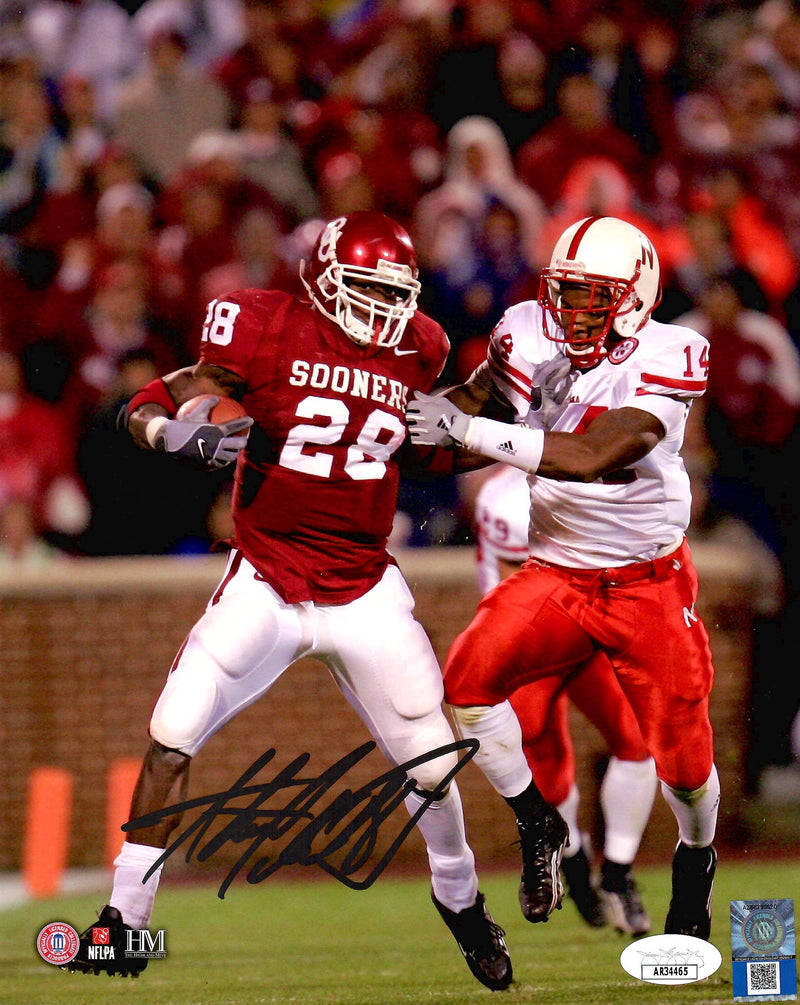 Adrian Peterson signed 8x10 photo NCAA University of Oklahoma Sooners JSA COA