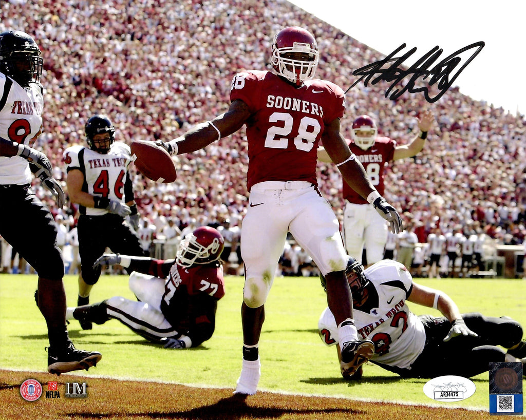 Adrian Peterson signed 8x10 photo NCAA University of Oklahoma Sooners JSA COA