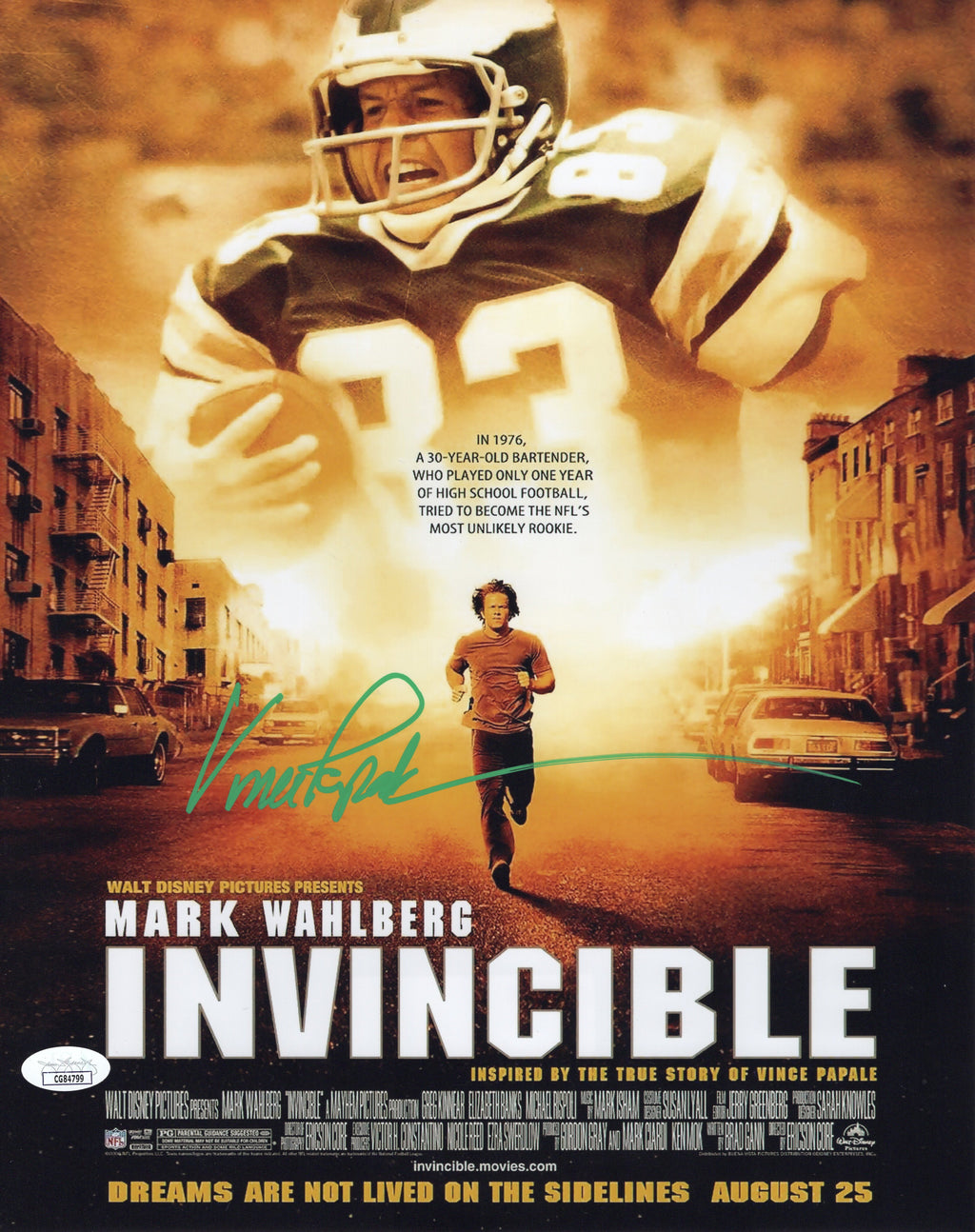 Vince Papale autographed signed 11x14 photo Invincible JSA Philadelphia Eagles