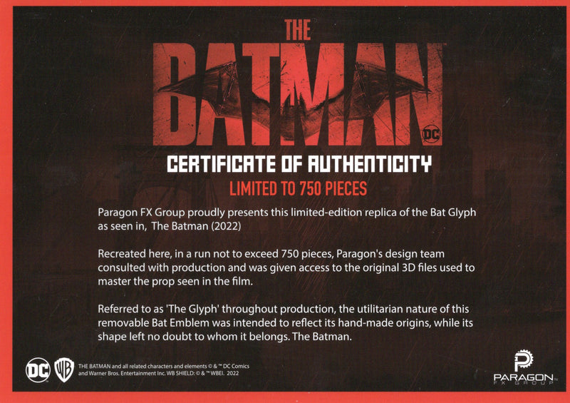 Robert Pattinson signed Bat Glyph JSA The Batman LIMITED Batarang DC Universe