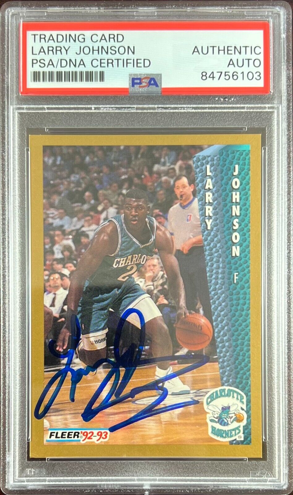 Larry Johnson signed auto 1992 Upper Deck #25 Charlotte Hornets PSA Encapsulated