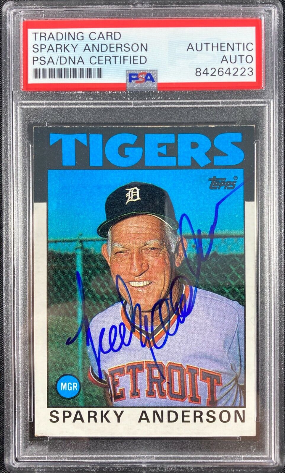 Sparky Anderson auto signed card Topps #411 1986 Detroit Tigers PSA Encapsulated